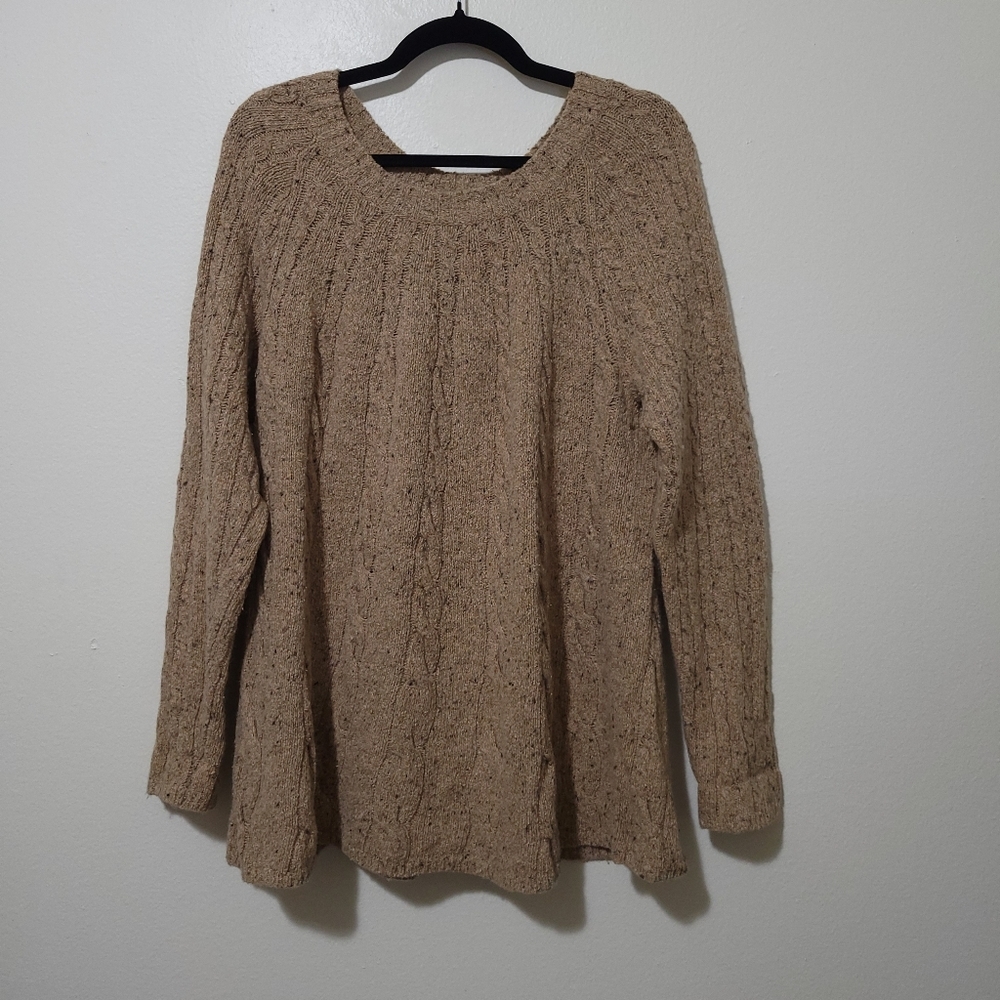 J.Jill Cable Knit Sweater Long Slouchy Wool Blend Brown Oatmeal Color Sz Medium